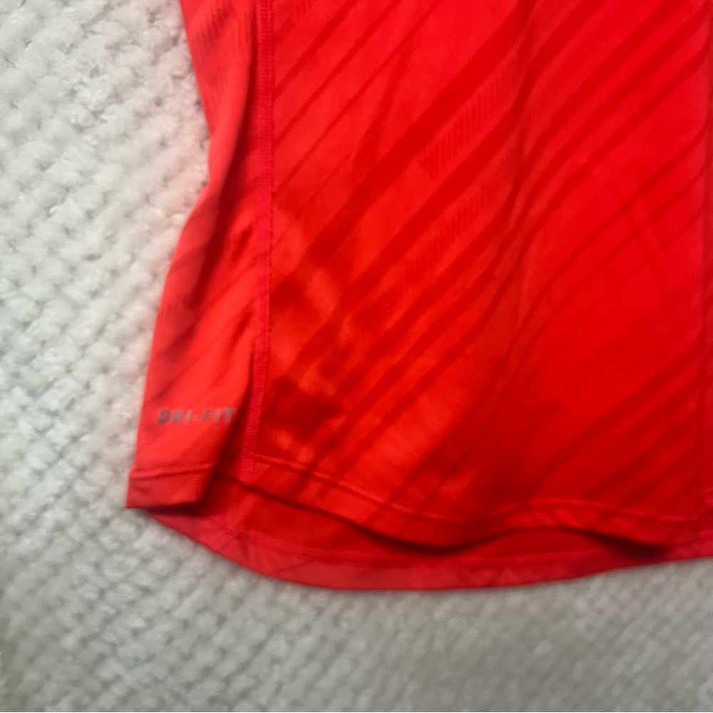 Nike Womens Striped Bright Orange Red Short Sleeve Tee Polyester Size XL - Picture 4 of 7